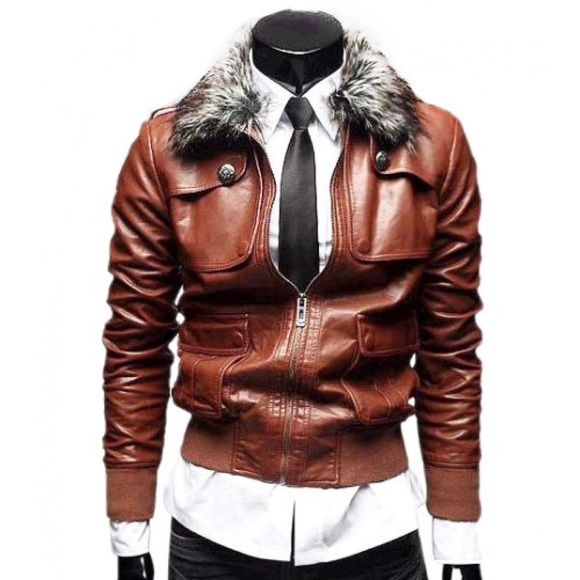DIOR Homme aviator 70s style bomber jacket cognac faux leather
